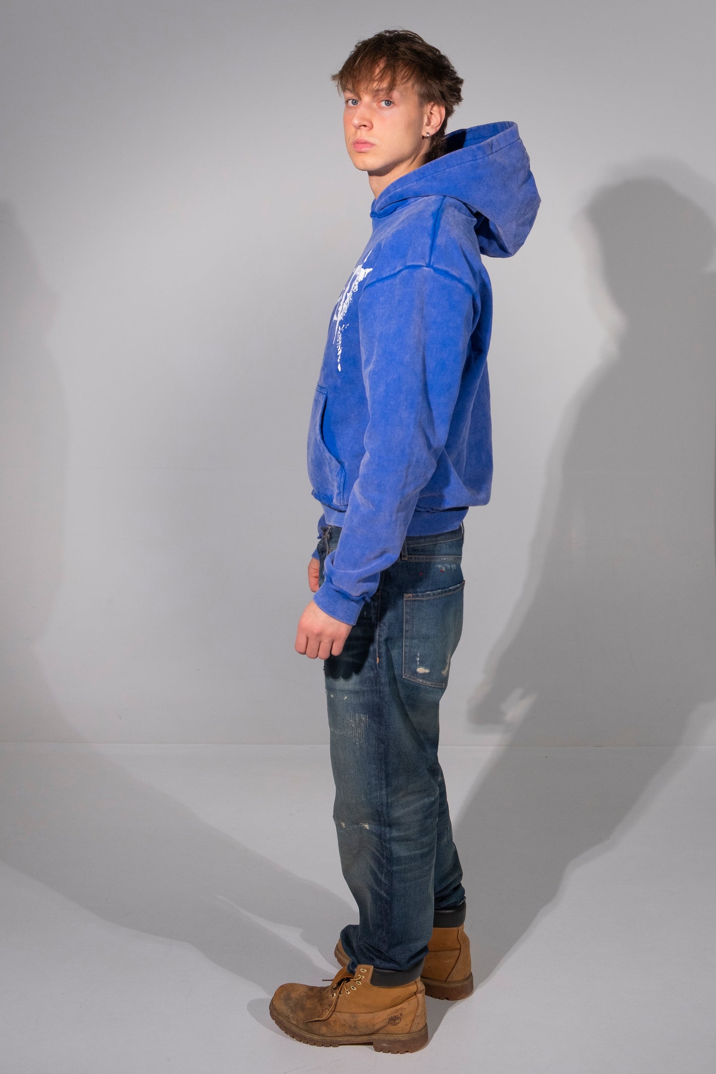 BLUE CRACKED LOGO HOODIE