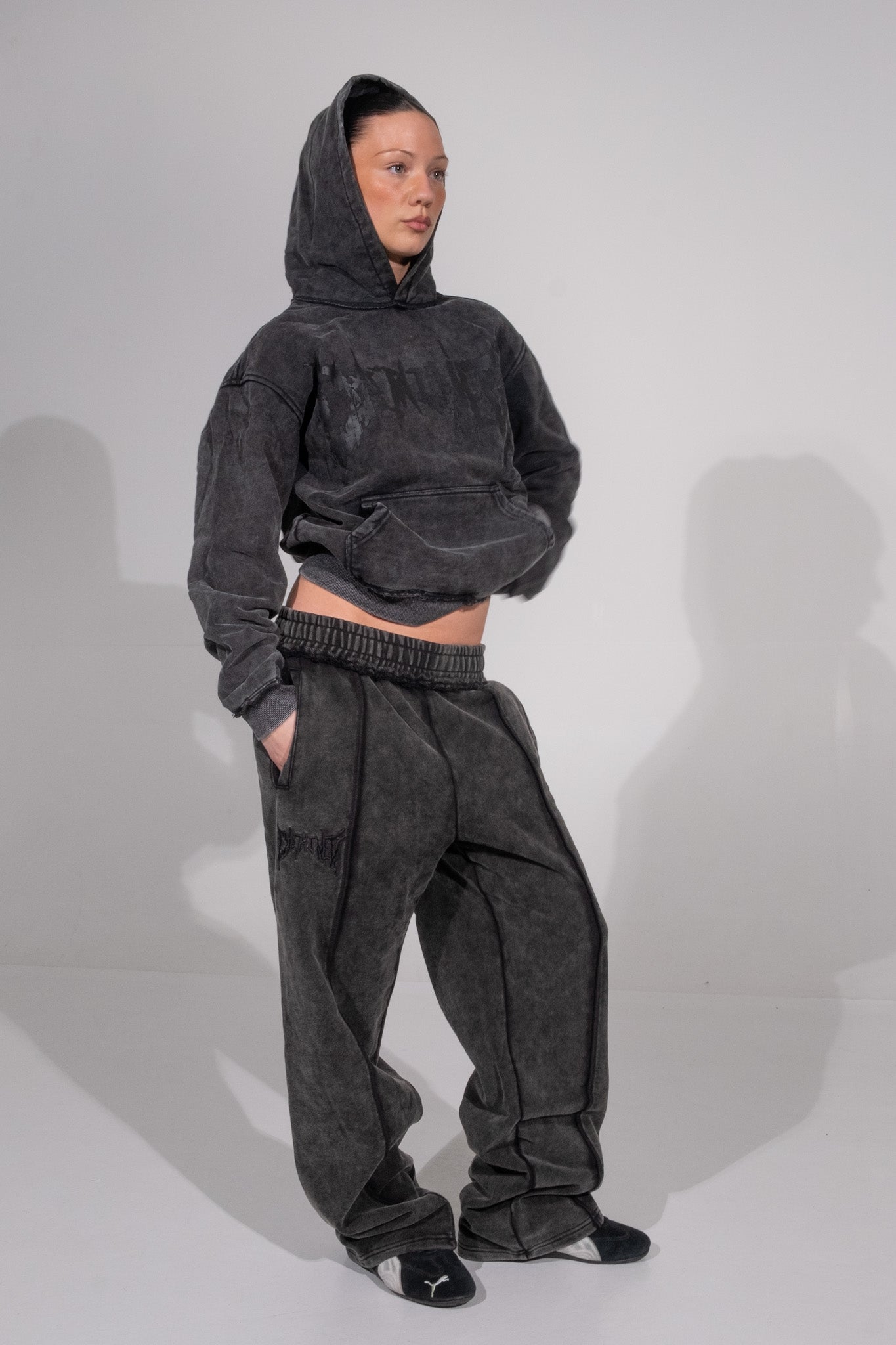 DARK GREY CRACKED LOGO PANTS