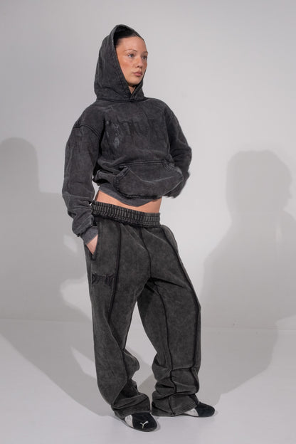 DARK GREY CRACKED LOGO PANTS