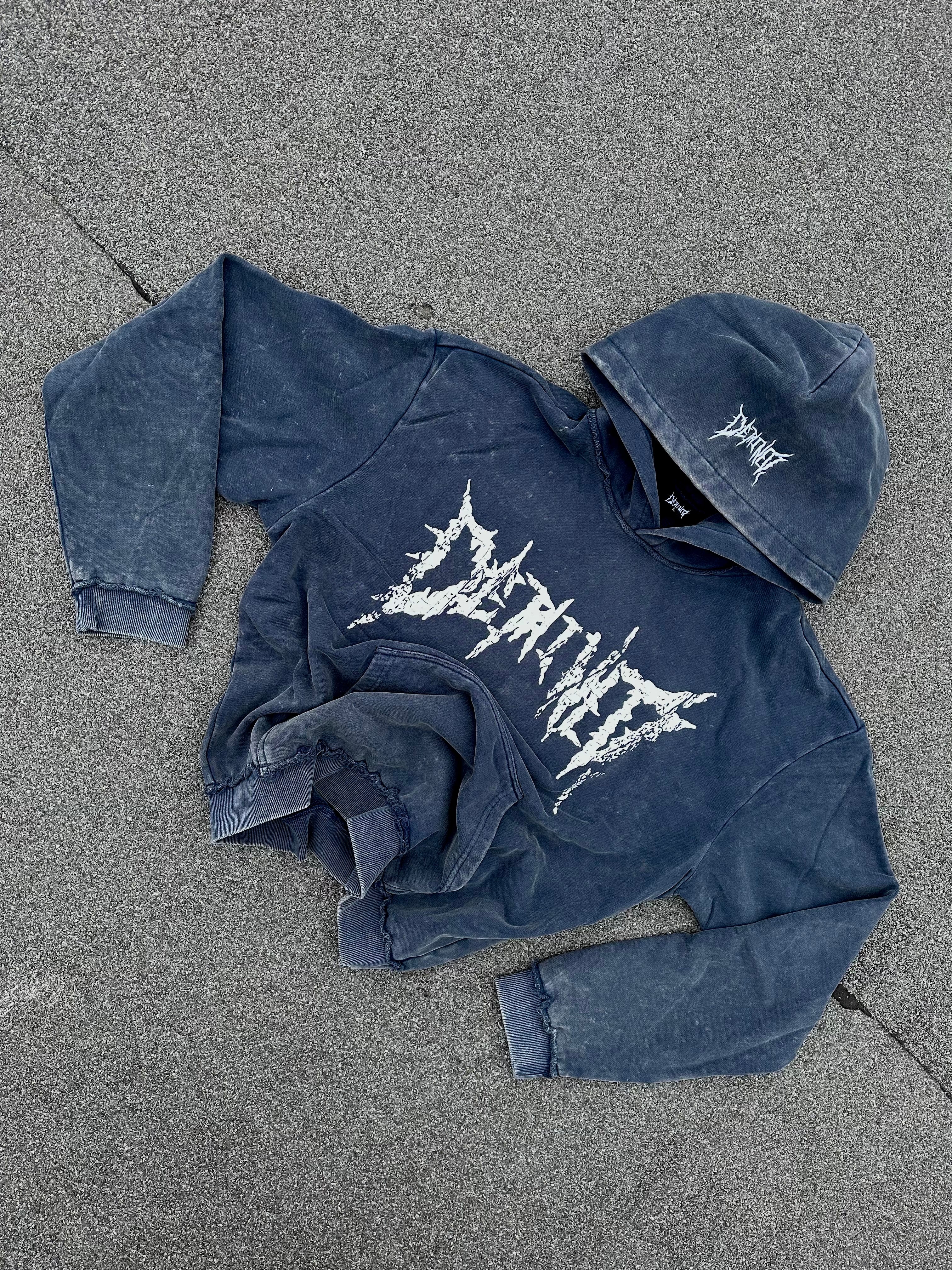 DEEP BLUE CRACKED LOGO HOODIE – DETAINED