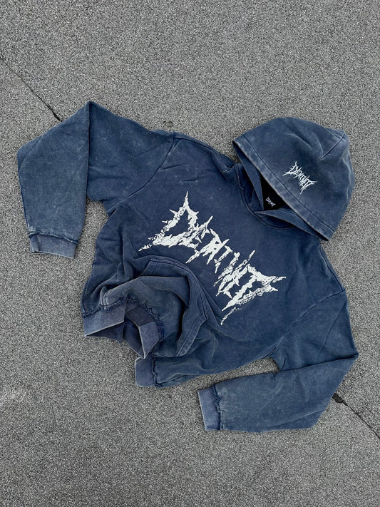 DEEP BLUE CRACKED LOGO HOODIE