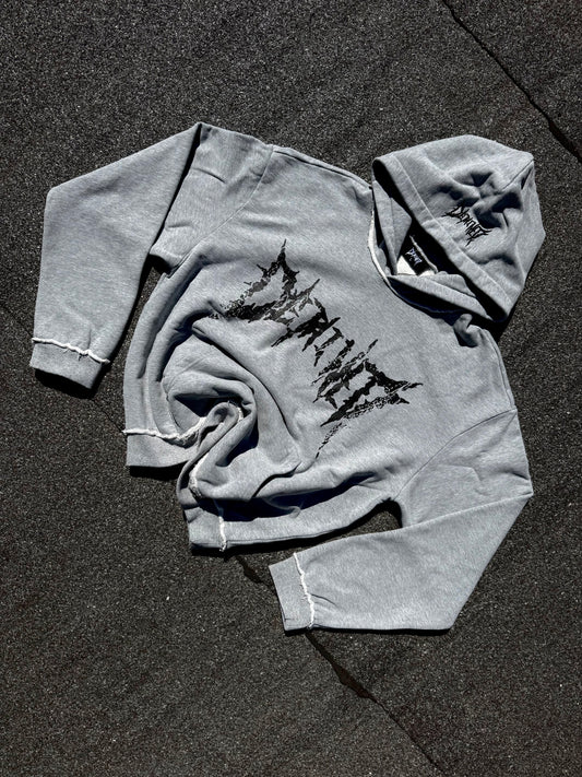 GREY CRACKED BLACK LOGO HOODIE