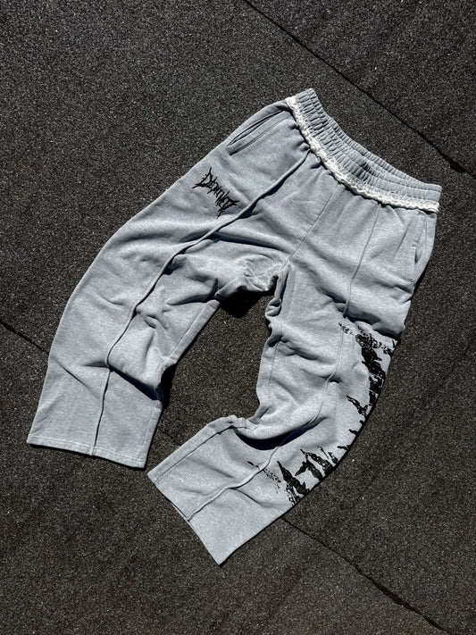 GREY CRACKED BLACK LOGO PANTS