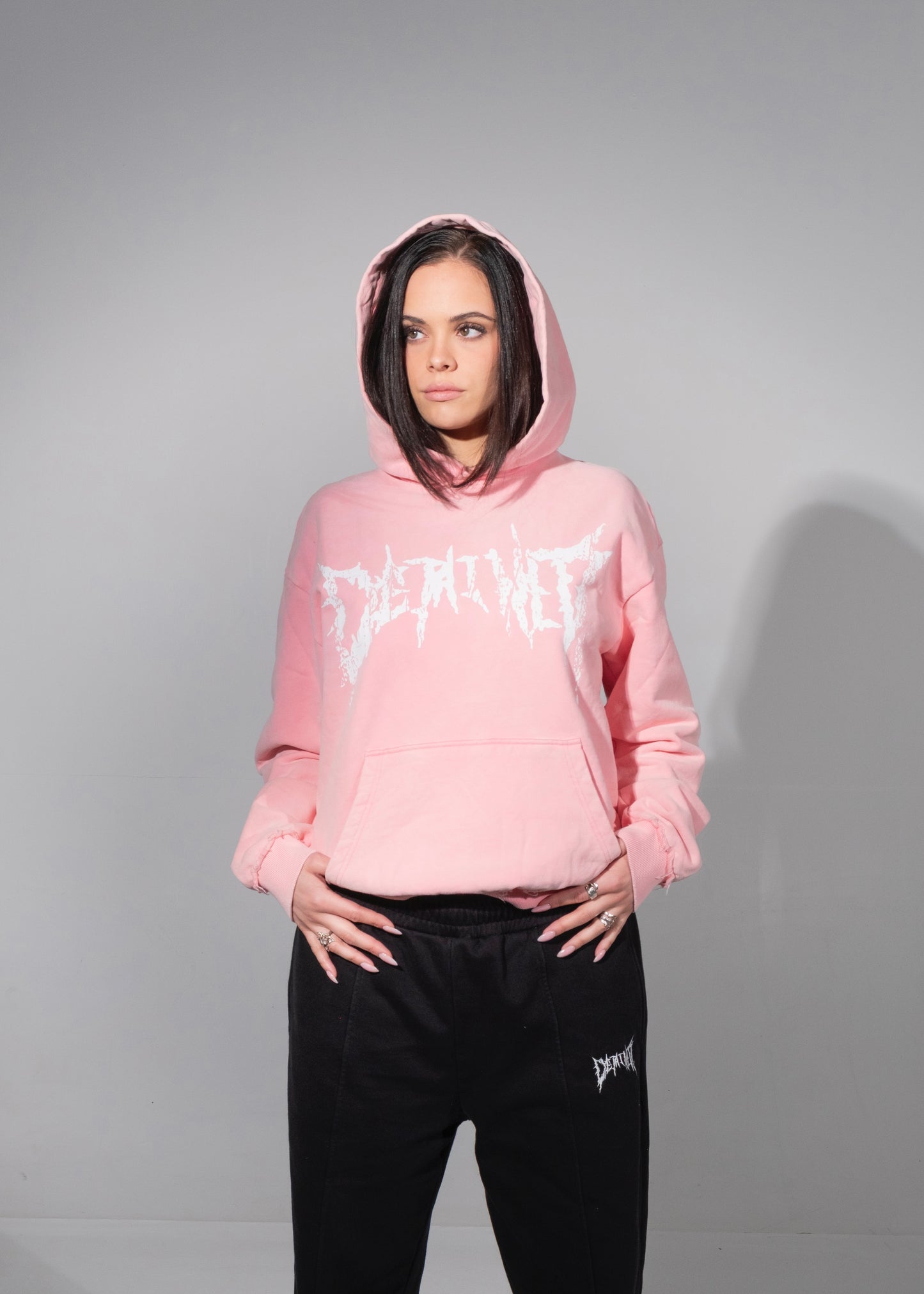 PINK CRACKED LOGO HOODIE