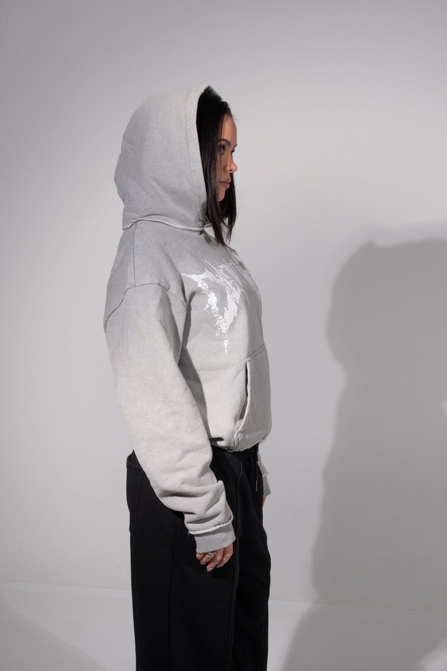 GREY CRACKED LOGO HOODIE