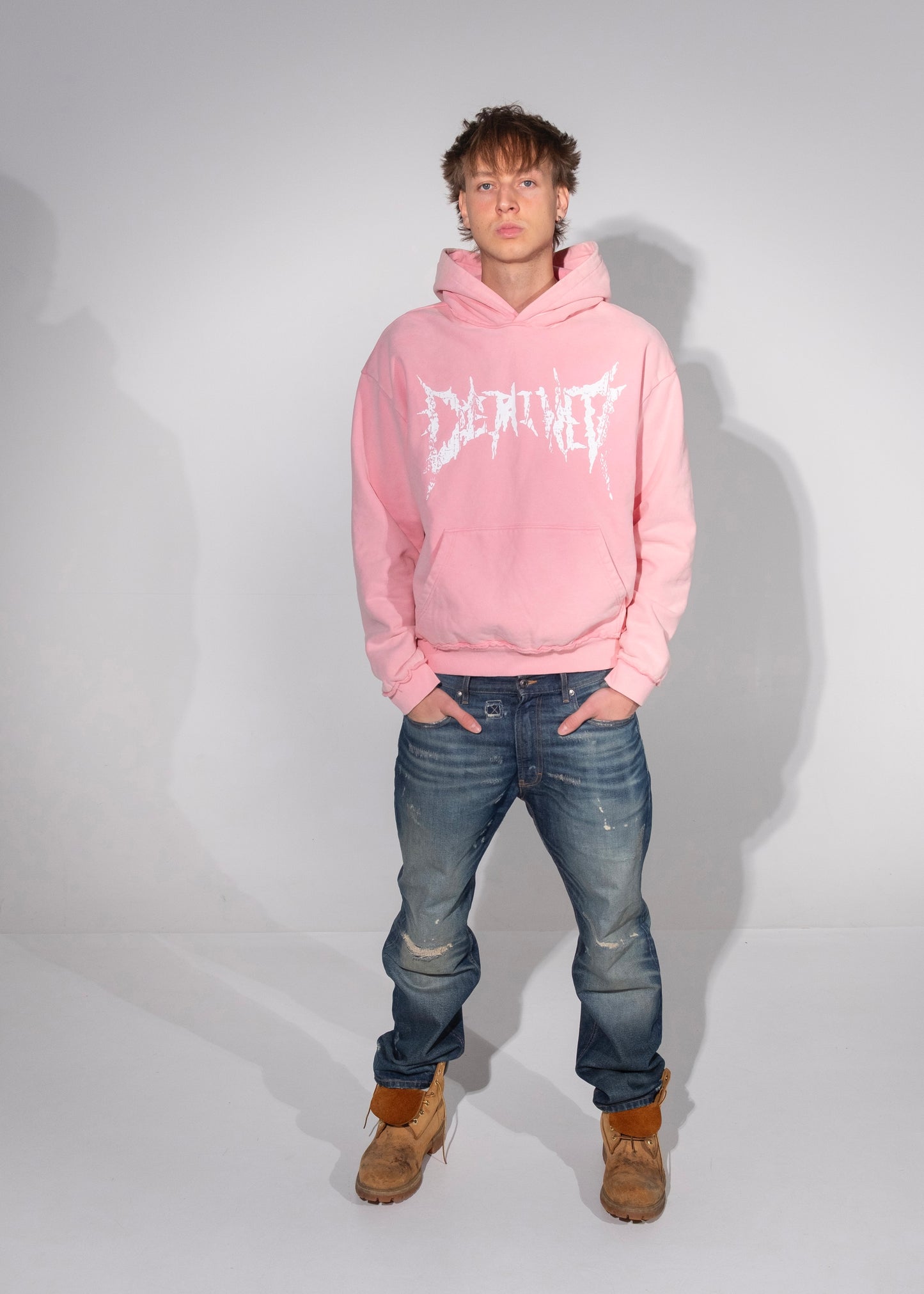 PINK CRACKED LOGO HOODIE