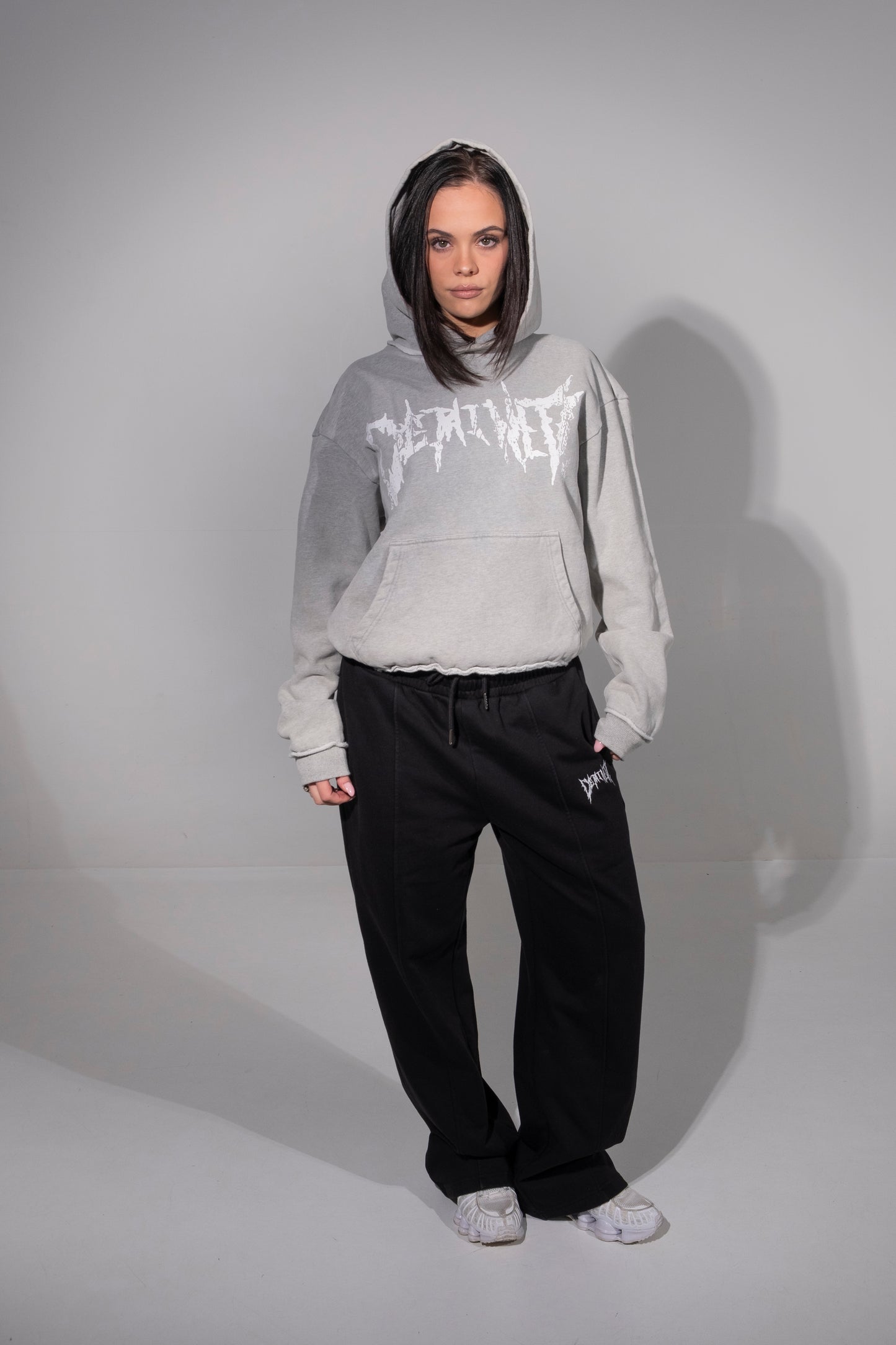 GREY CRACKED LOGO HOODIE