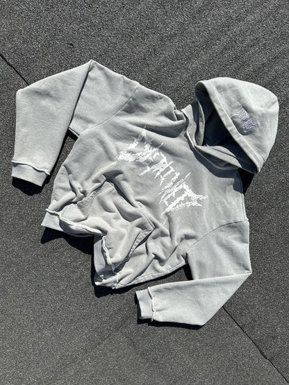 GREY CRACKED LOGO HOODIE