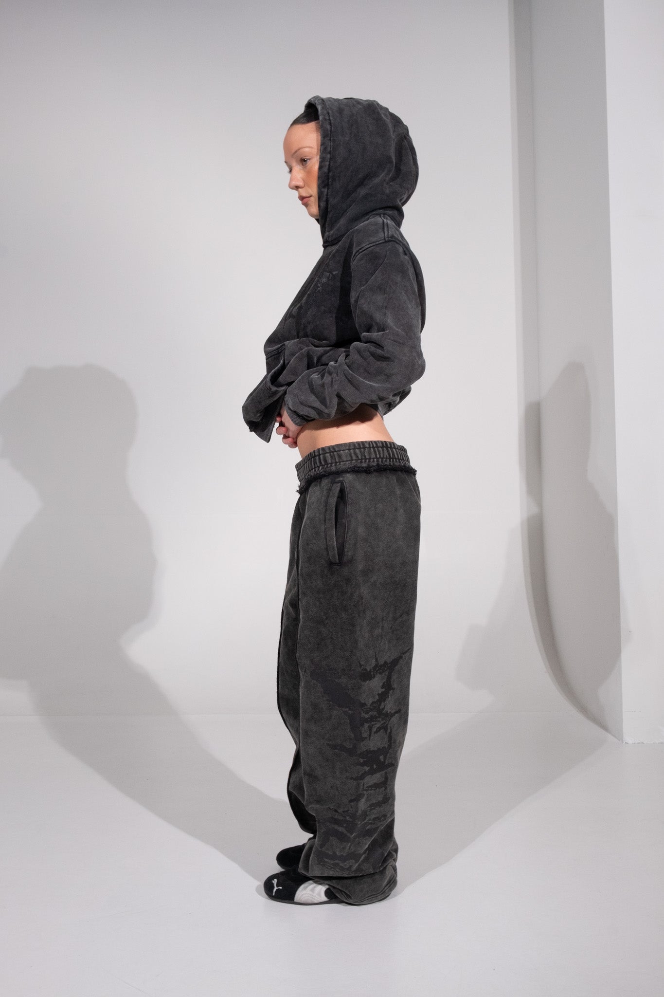 DARK GREY CRACKED LOGO PANTS