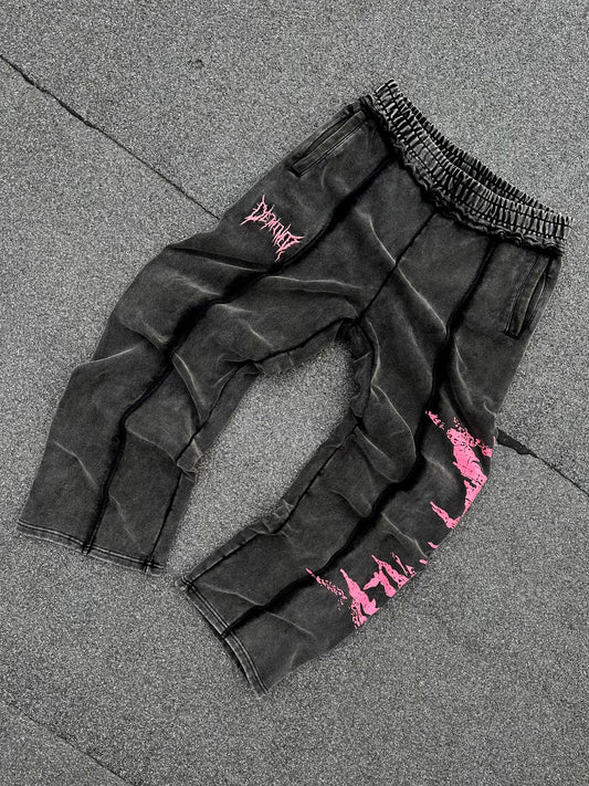 CRACKED PINK LOGO PANTS