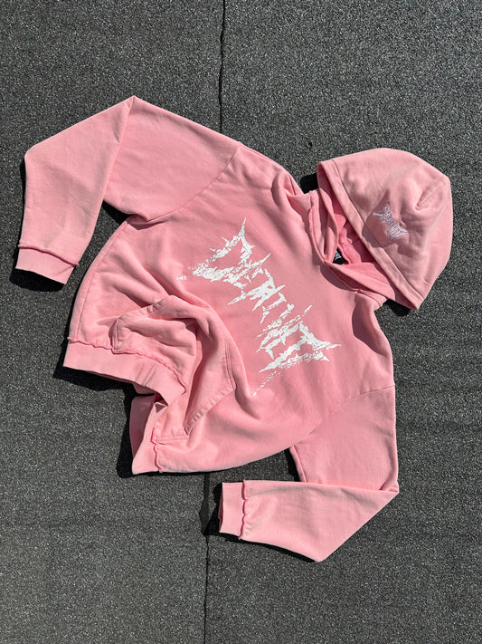 PINK CRACKED LOGO HOODIE