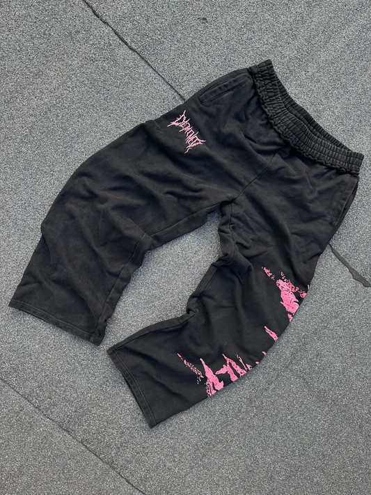 CRACKED PINK LOGO PANTS